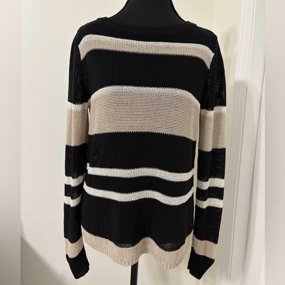 Ann Taylor Black/tan Textured Knit top - Picture 1 of 7